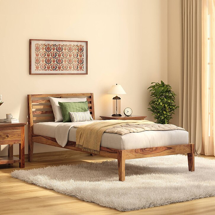 Elwyn Nonstorage Single Bed In Teak Finish