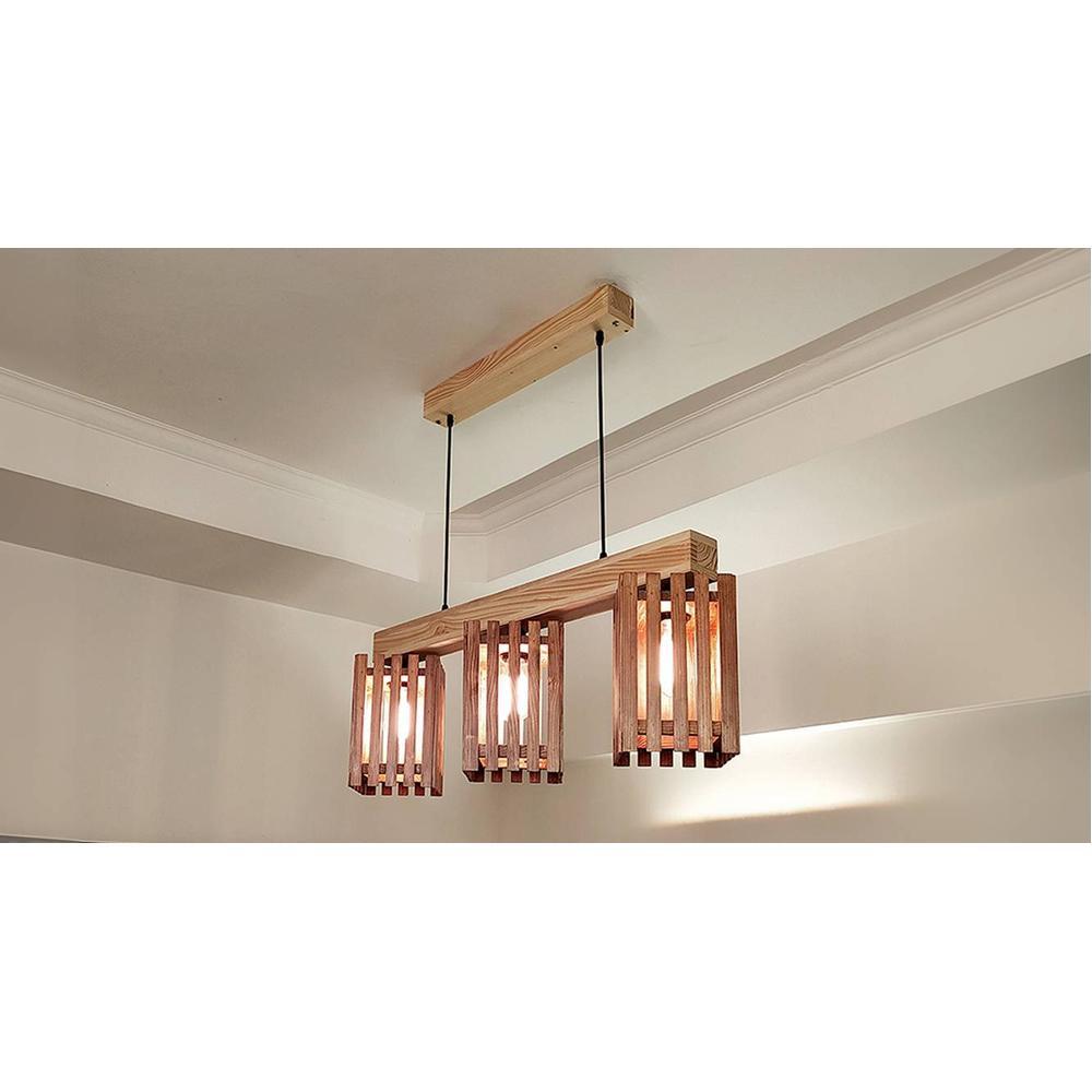Elegant Beige Solid Wood Cluster Hanging Light