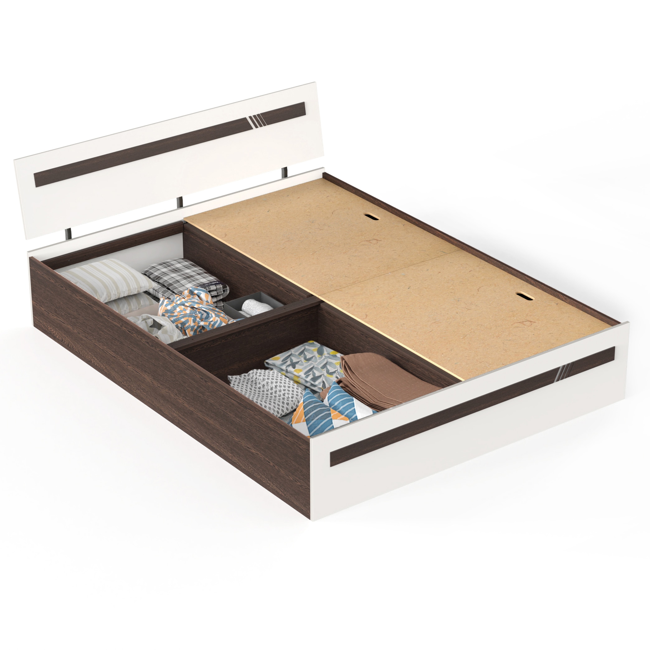 BLUEWUD Pollo Engineered Wood Queen Size Double Bed with Storage Box for Bedroom Home Furniture (Wenge & White)