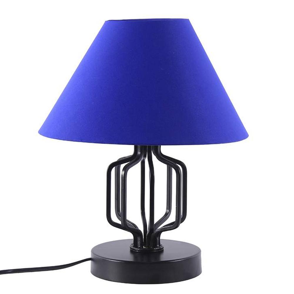 Euell Blue Fabric Shade Table Lamp with Black Iron Base
