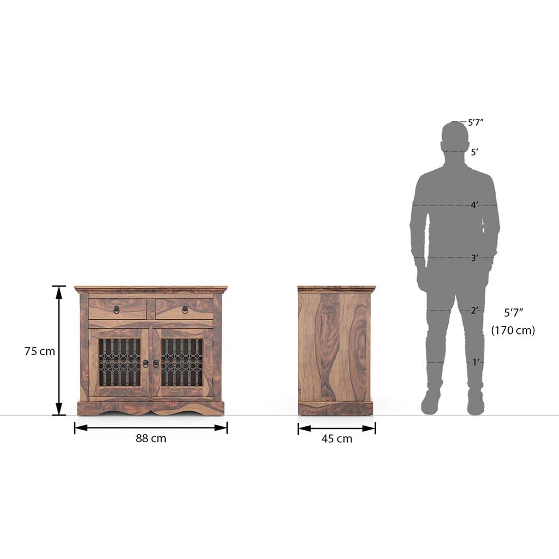 Bunai Solid Wood Sideboard In Teak Finish