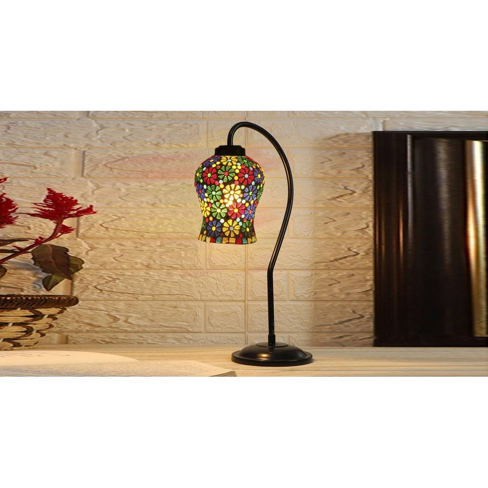 Multicolor Mosaic Glass Curvy Table lamp with Iron Base (EN17)