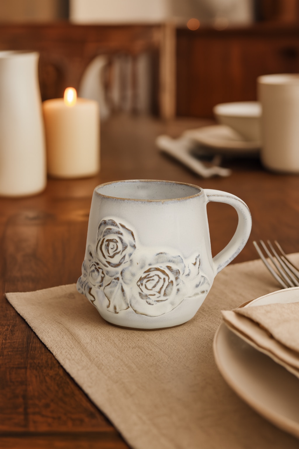 Studio Pottery Ceramic Coffee Mug White Set of 2