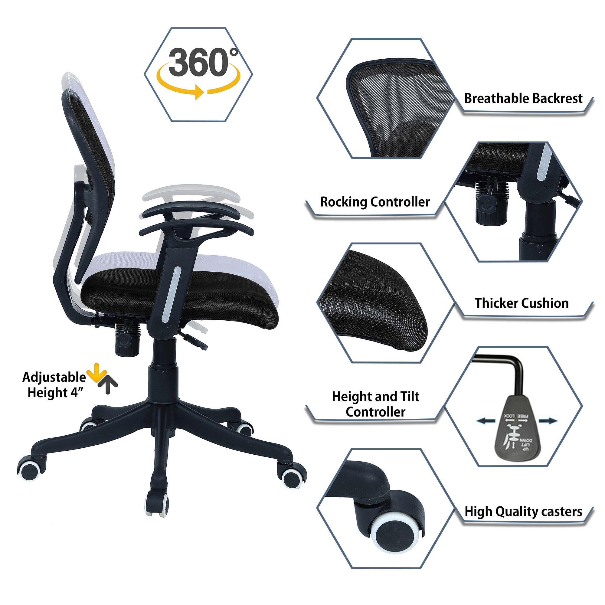 Aaeroa Low Back Ergonomic Chair in Black Colour