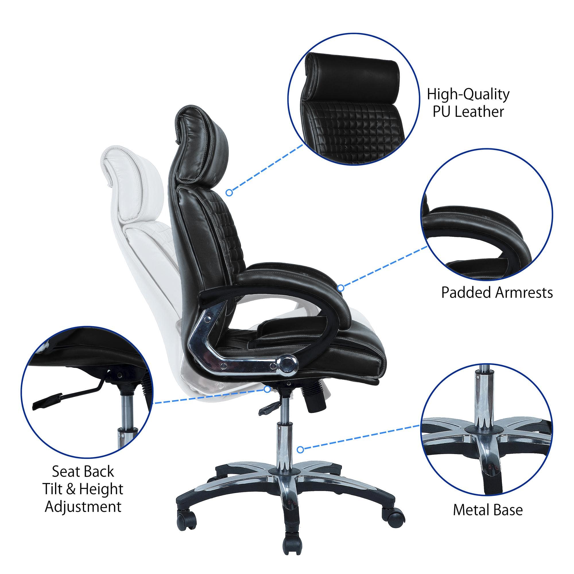 Mearisha High Back Executive Chair in Black Colour