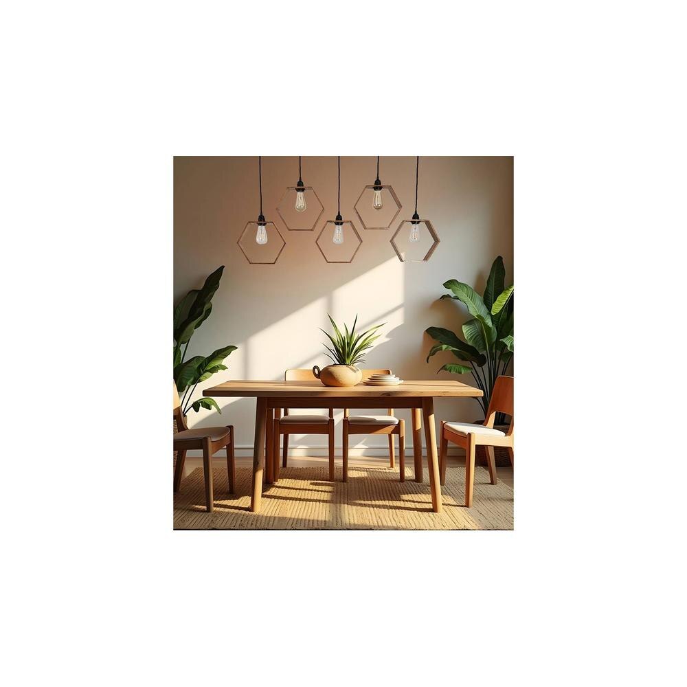 Hexagram 5 Series Brown Solid Wood Cluster Hanging Light