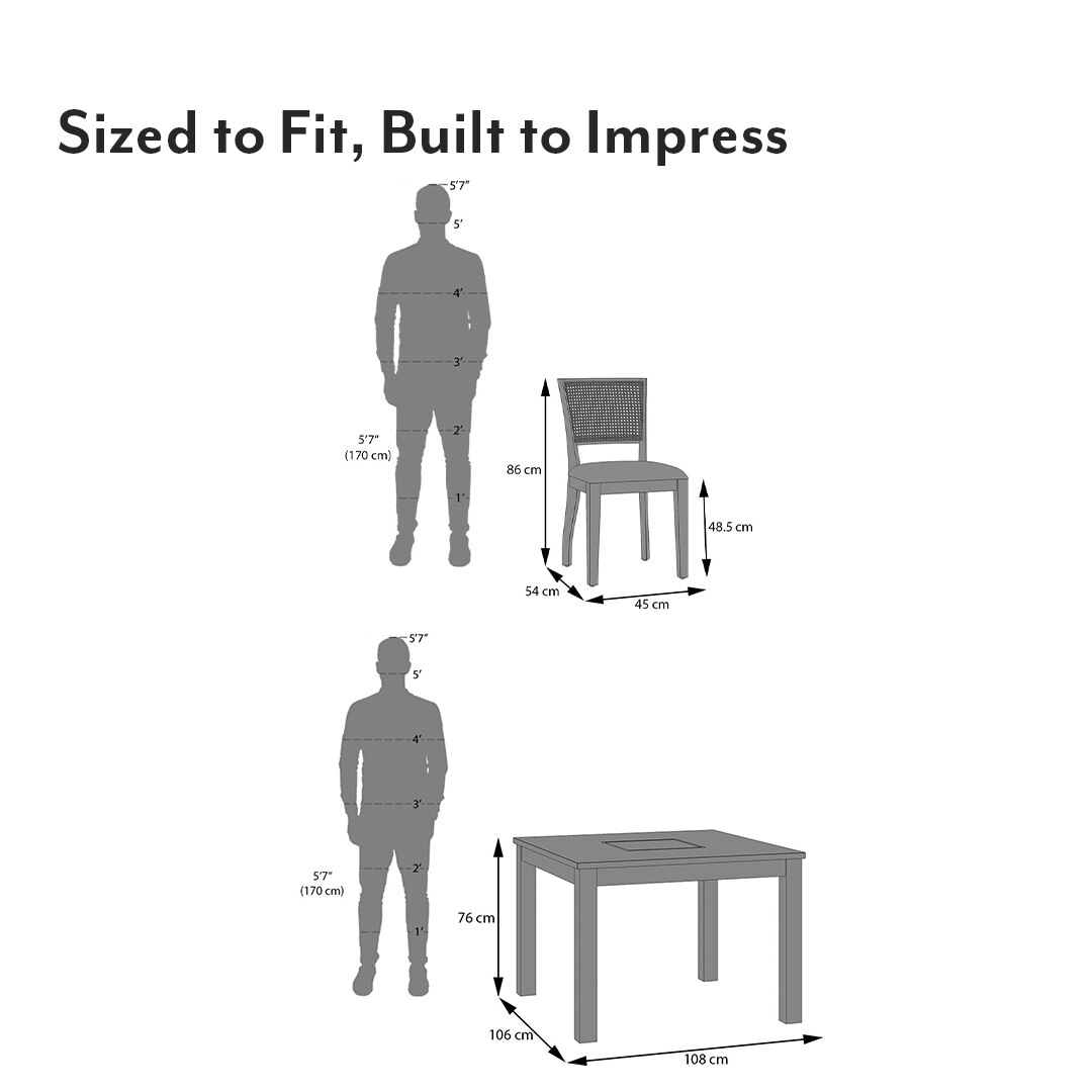 Brighton Square 4 Seater Dining Table With Reed Dining Chairs Set