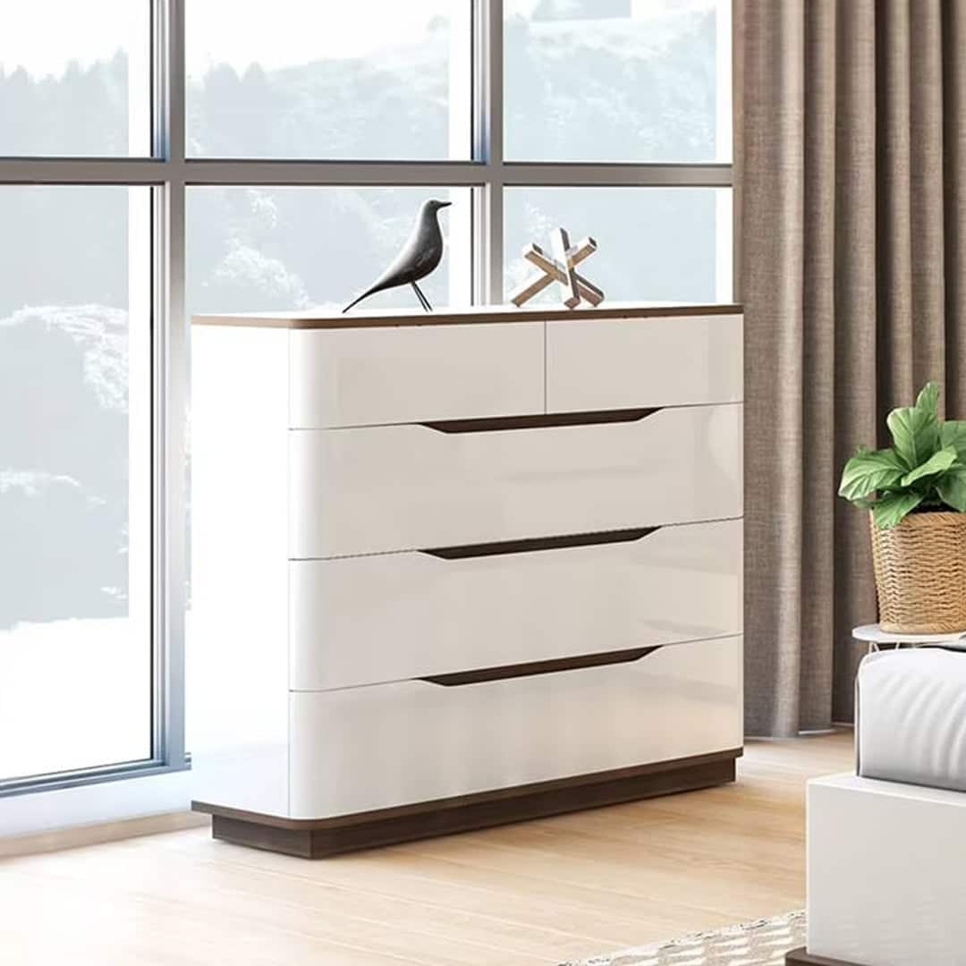 Baltoro Engineered Wood Chest of 5 Drawers in White Finish