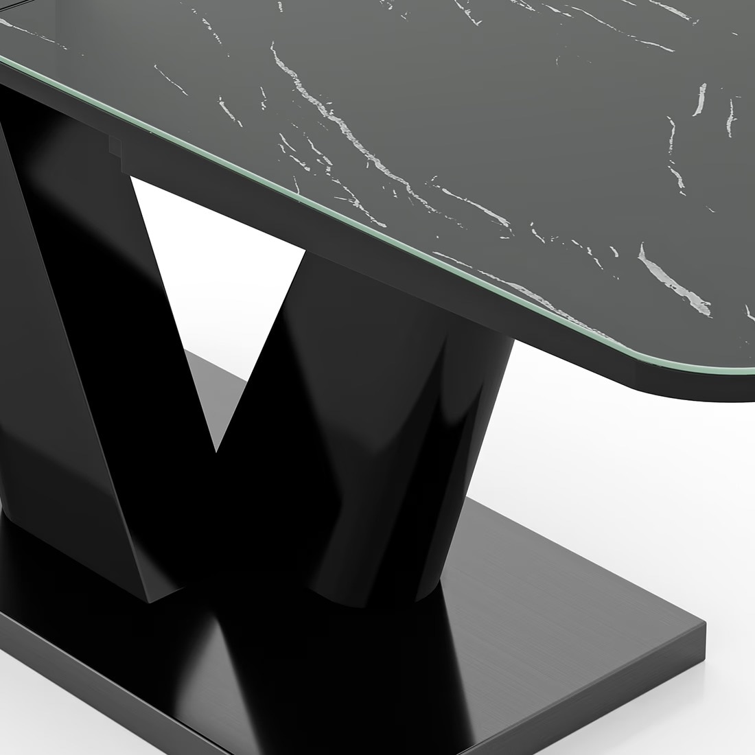 Caribu 4 to 6 extendable dining table, Finish - Black marble color High Gloss with Set of 4 Casey Swivel Dining Chair in Dual Tone