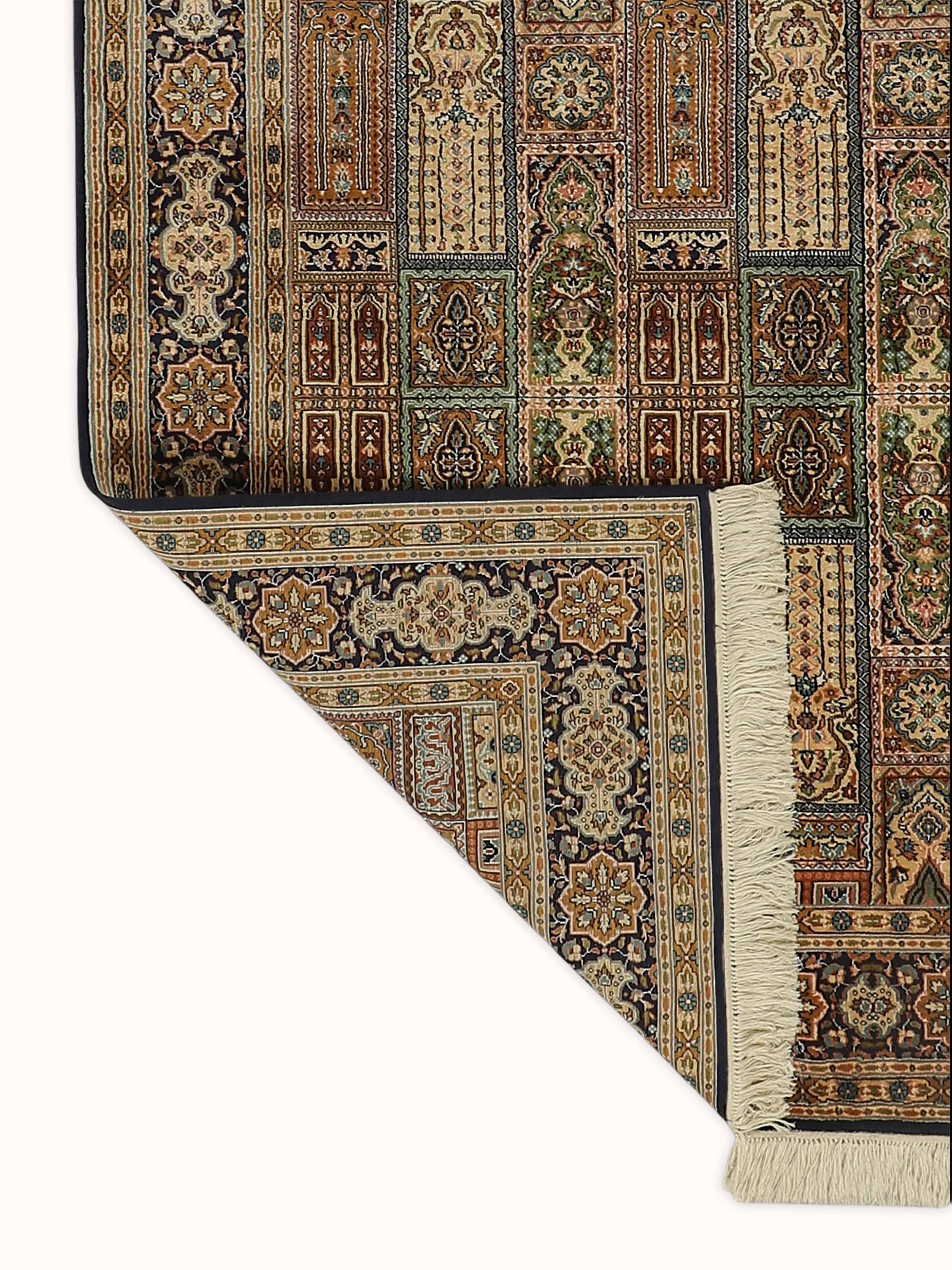 Traditional Persian Rust Ghum Kashmir Silk Hand-knotted Rug