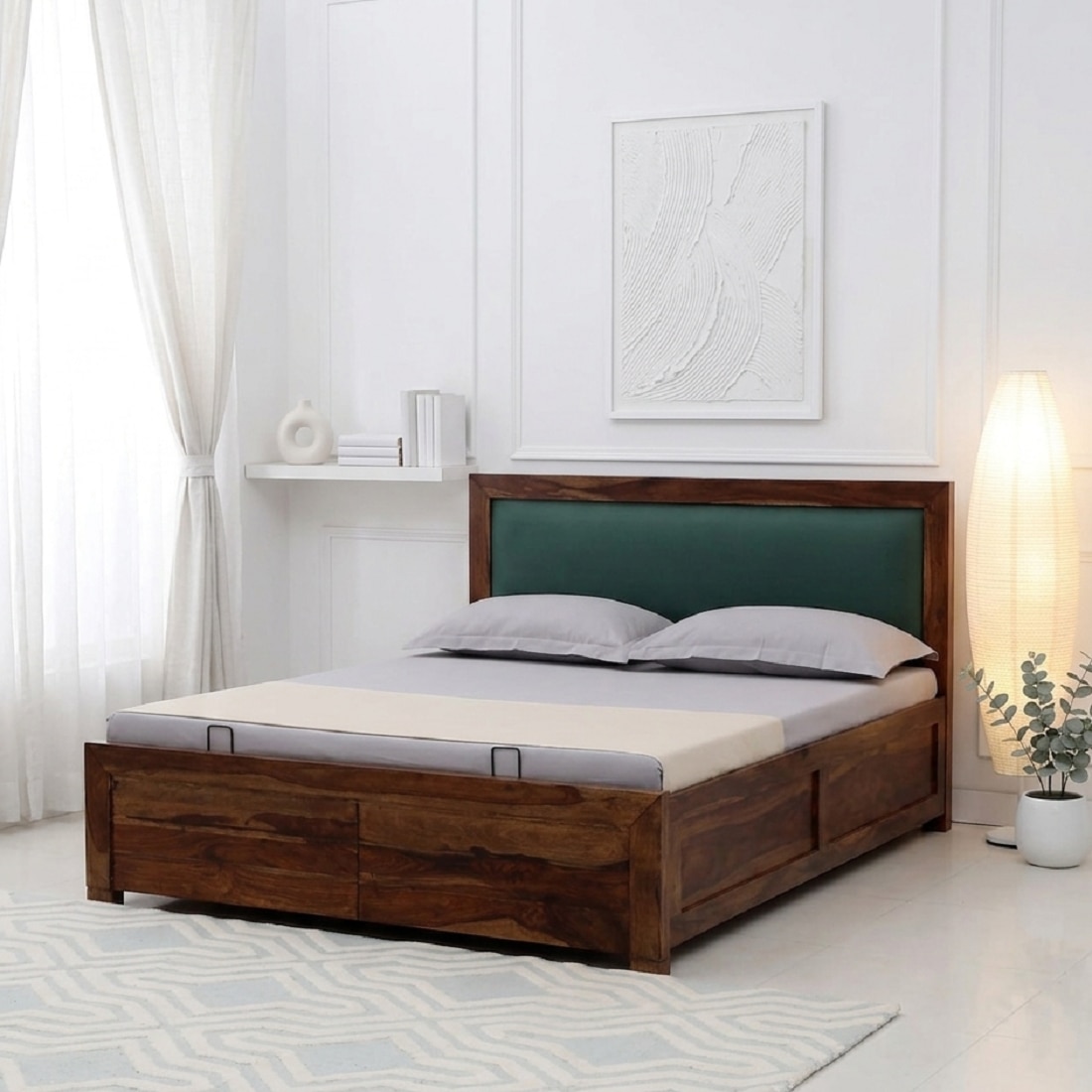 Cedarcrest Hydraulic Solid Wood Bed King Size in Provincial Teak Finish