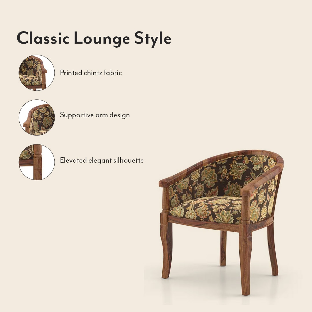 Florence Lounge Chair in Teak Finish and Chintz Floral Colour