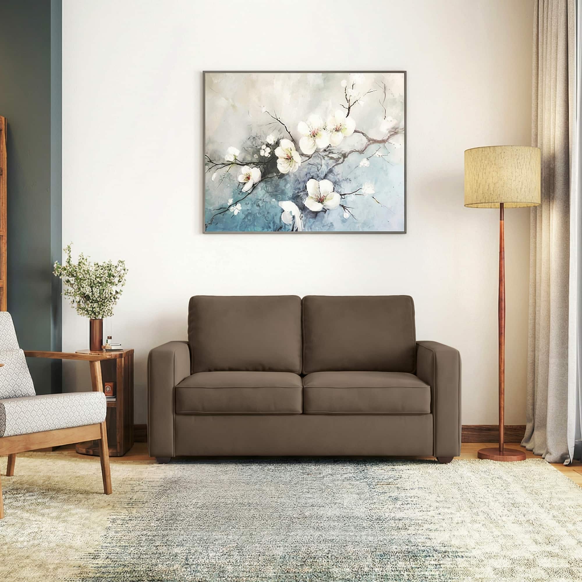 Apollo Compact 2 Seater  Fabric Sofa In Truffle Beige Velvet Colour