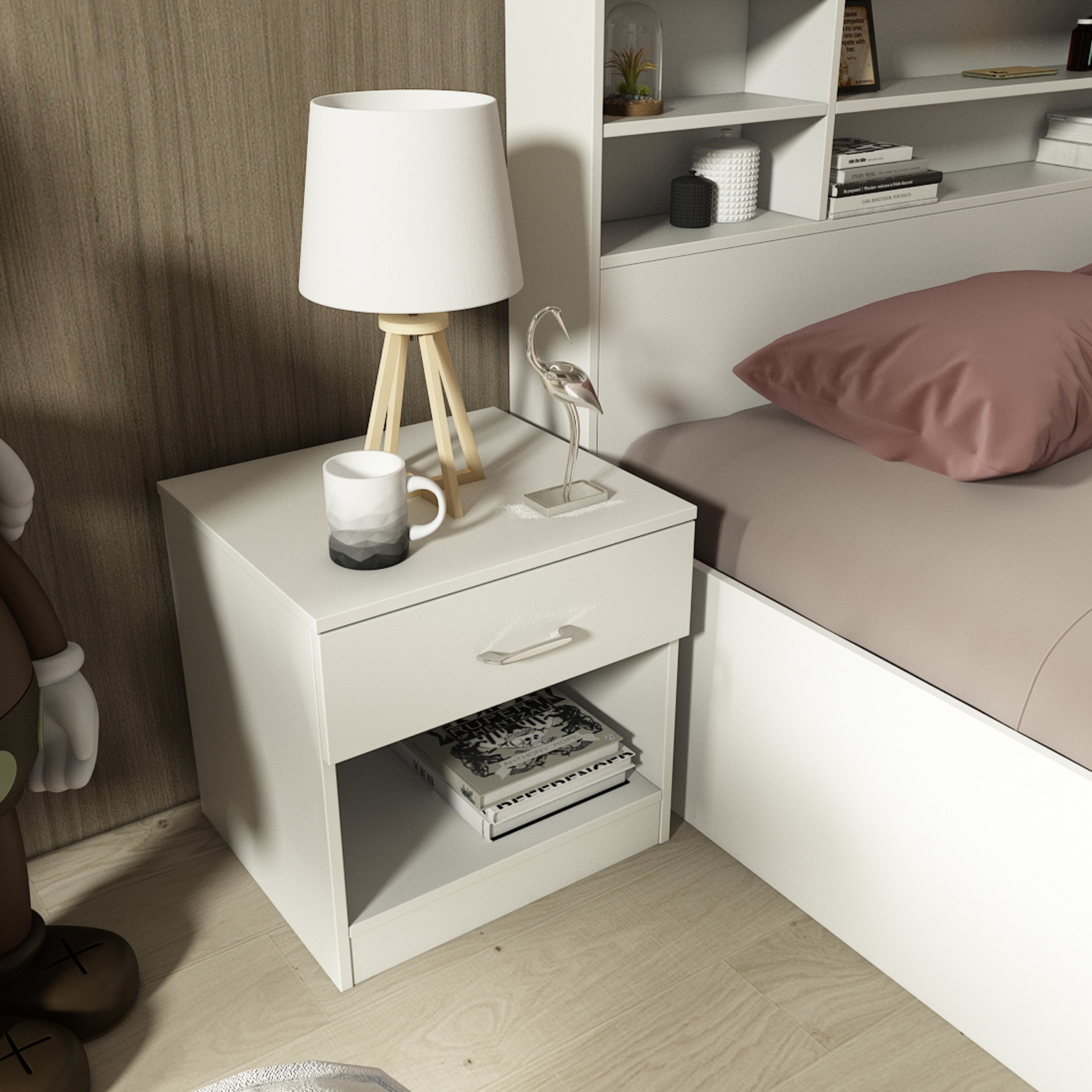 Swiss Bed Side Frosty White Finish - A Globia Creations