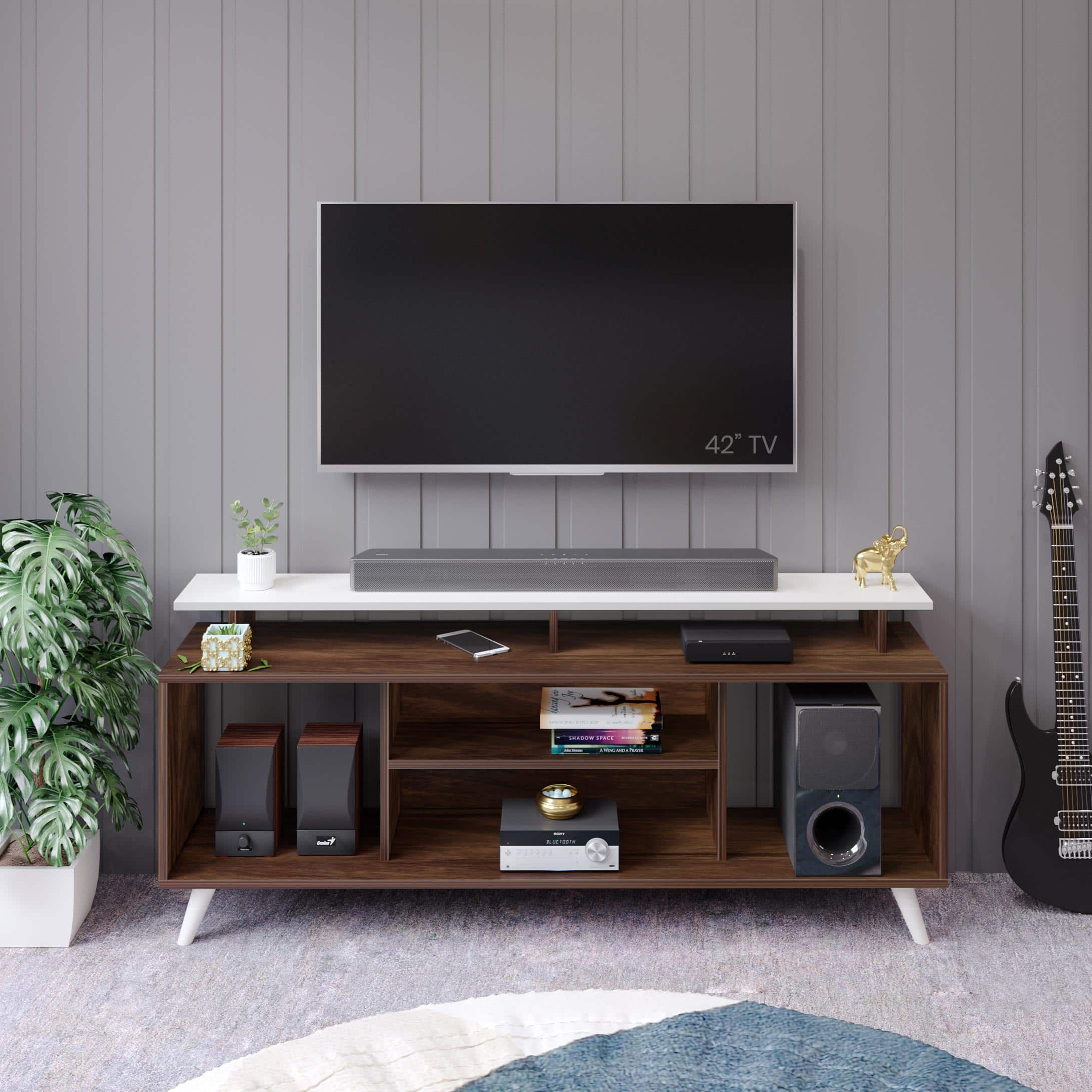 Skiddo Lite Engineered Wood Tv Entertainment Unit Set In Brown Maple & White Finish