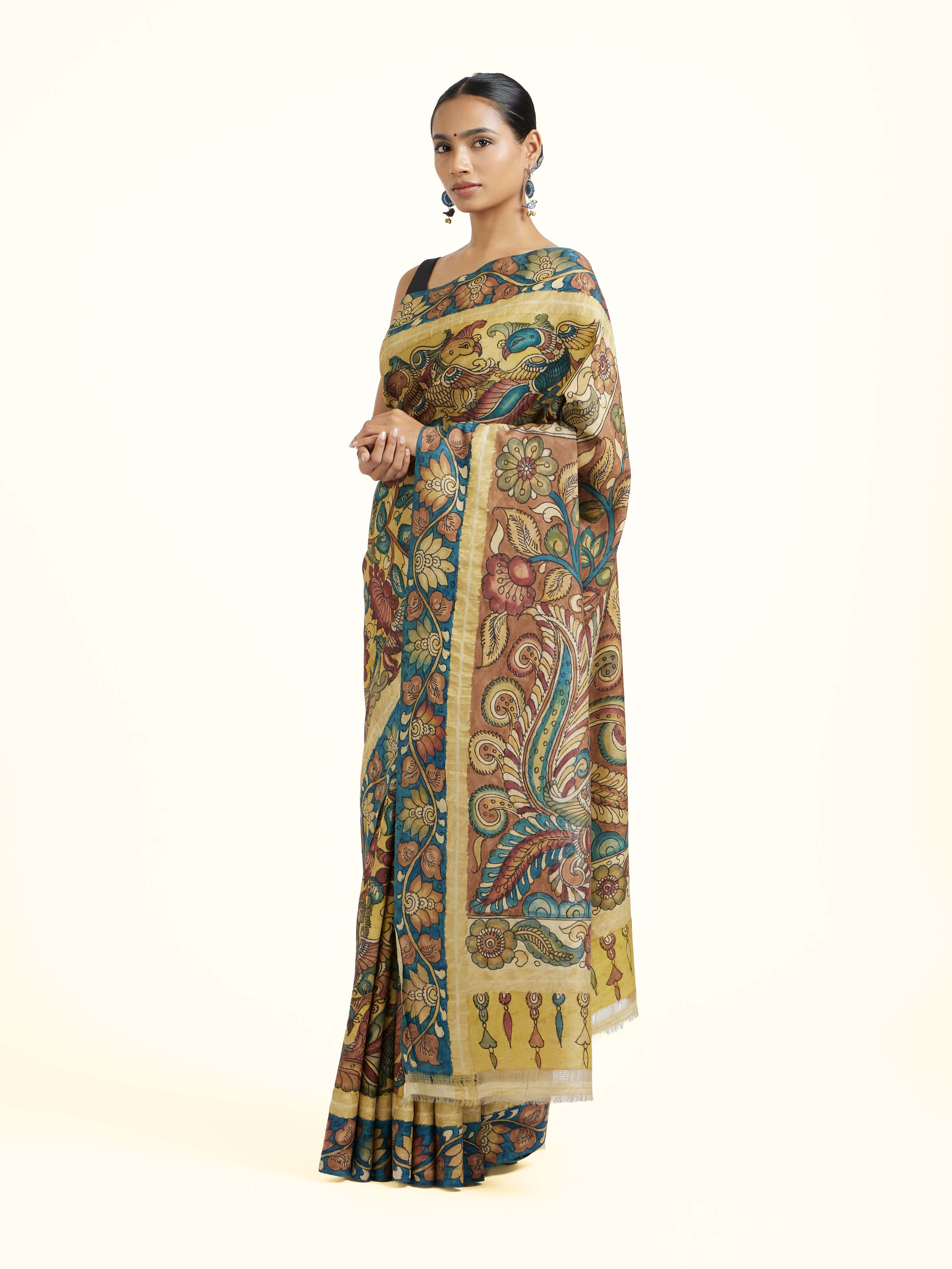 Multicolor Silk Kalamkari Handpainted Saree