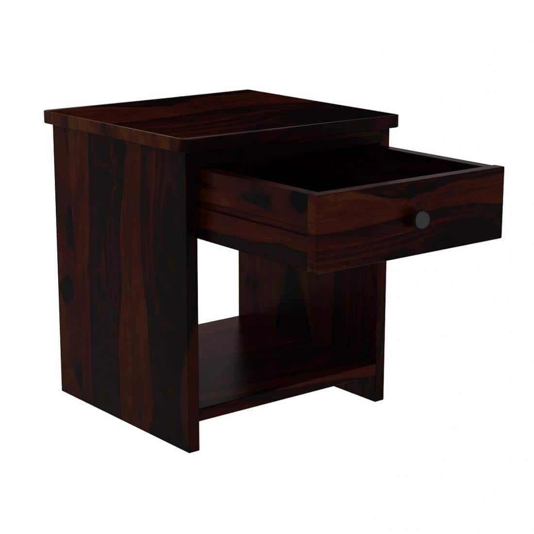 WoodcutSolid Wood  Bedside Table in Walnut Finish