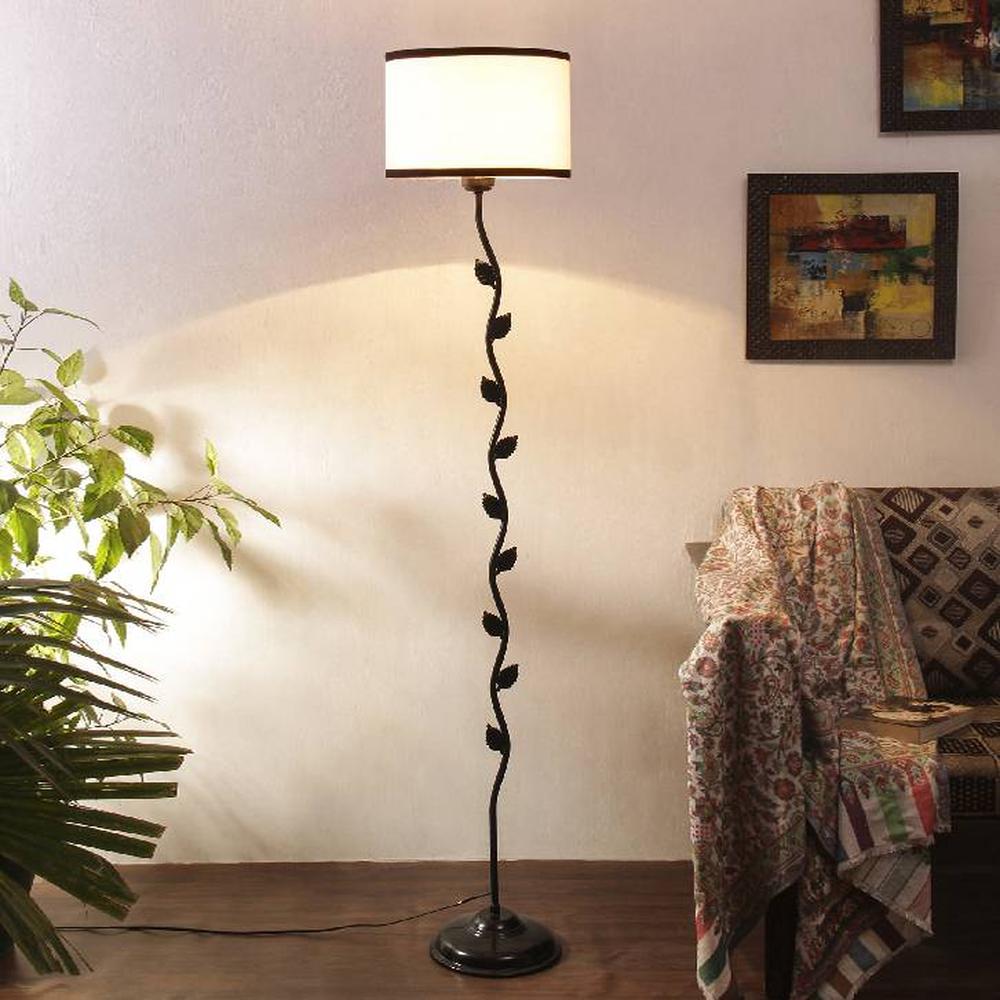 Achilles Multicolour Fabric Floor Lamp with Black Iron Base - Devansh