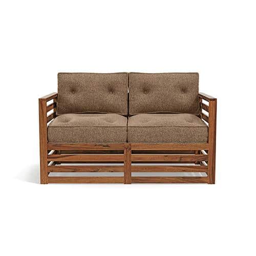 Raymond Wooden Sofa - Teak Finish (Safari Brown) (Finish : teak; Custom Set - Sofas : 0002; Standard Set - Sofas : none; Sofa Material : fabric; Sofa Size : regular; Sofa Type : regular; Colour : safari brown)