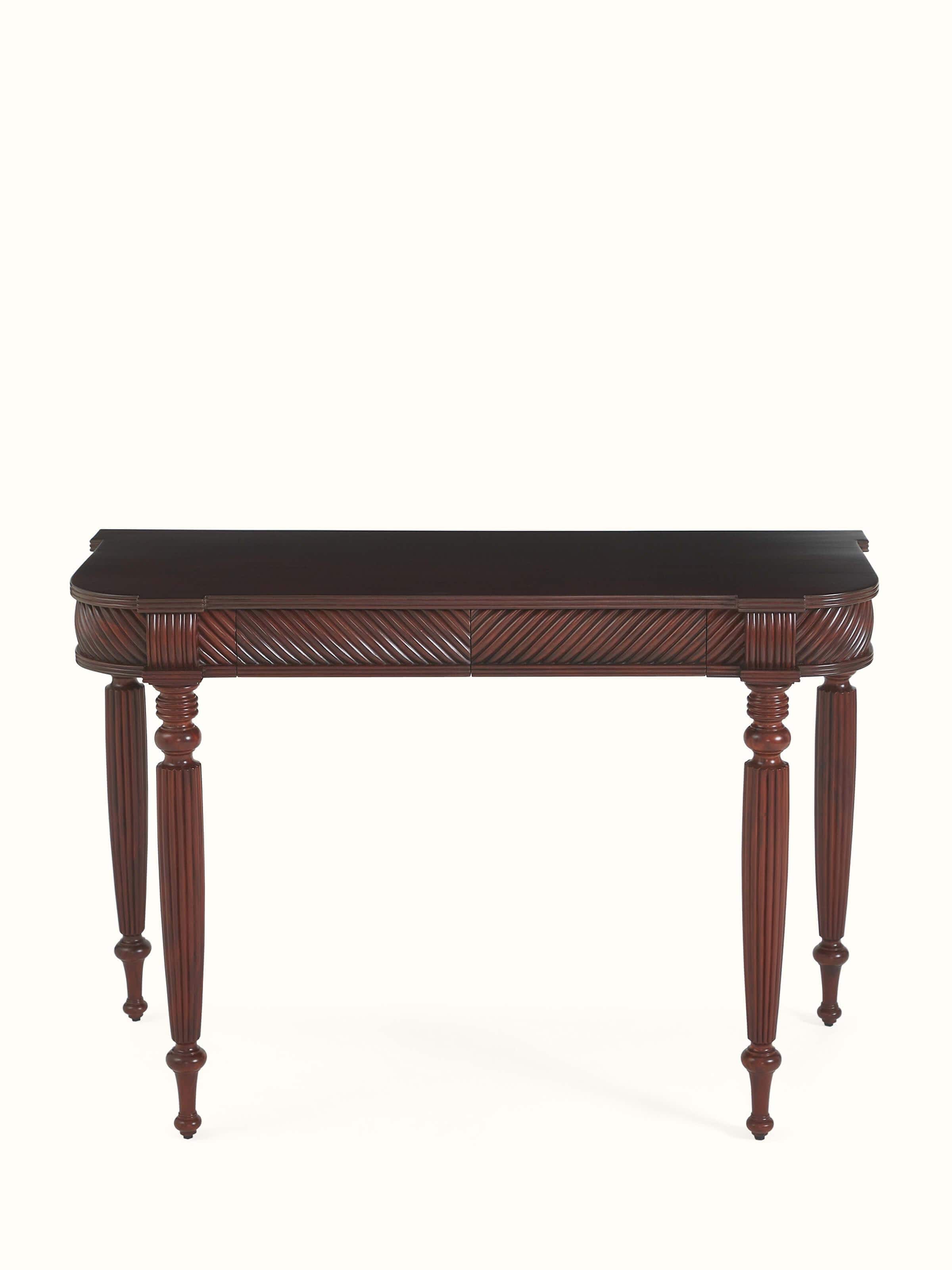 Front view of Mahogany Wood Console Table from Swadesh, showcasing its rich wood finish and elegant design, perfect for any entryway.