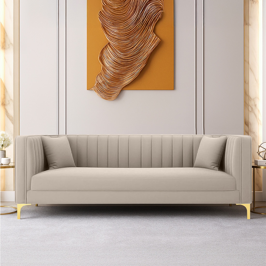 Texude Velvet 3 Seater Sofa in Cream Colour