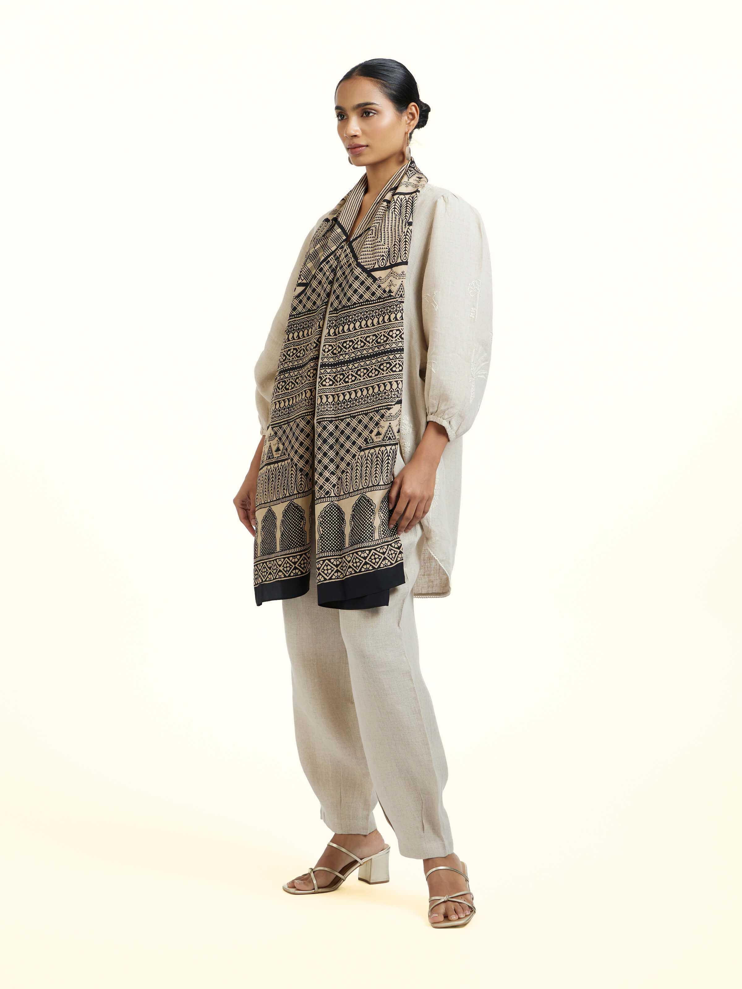 Black Silk Bagh Hand Block Printed Stole � Back View