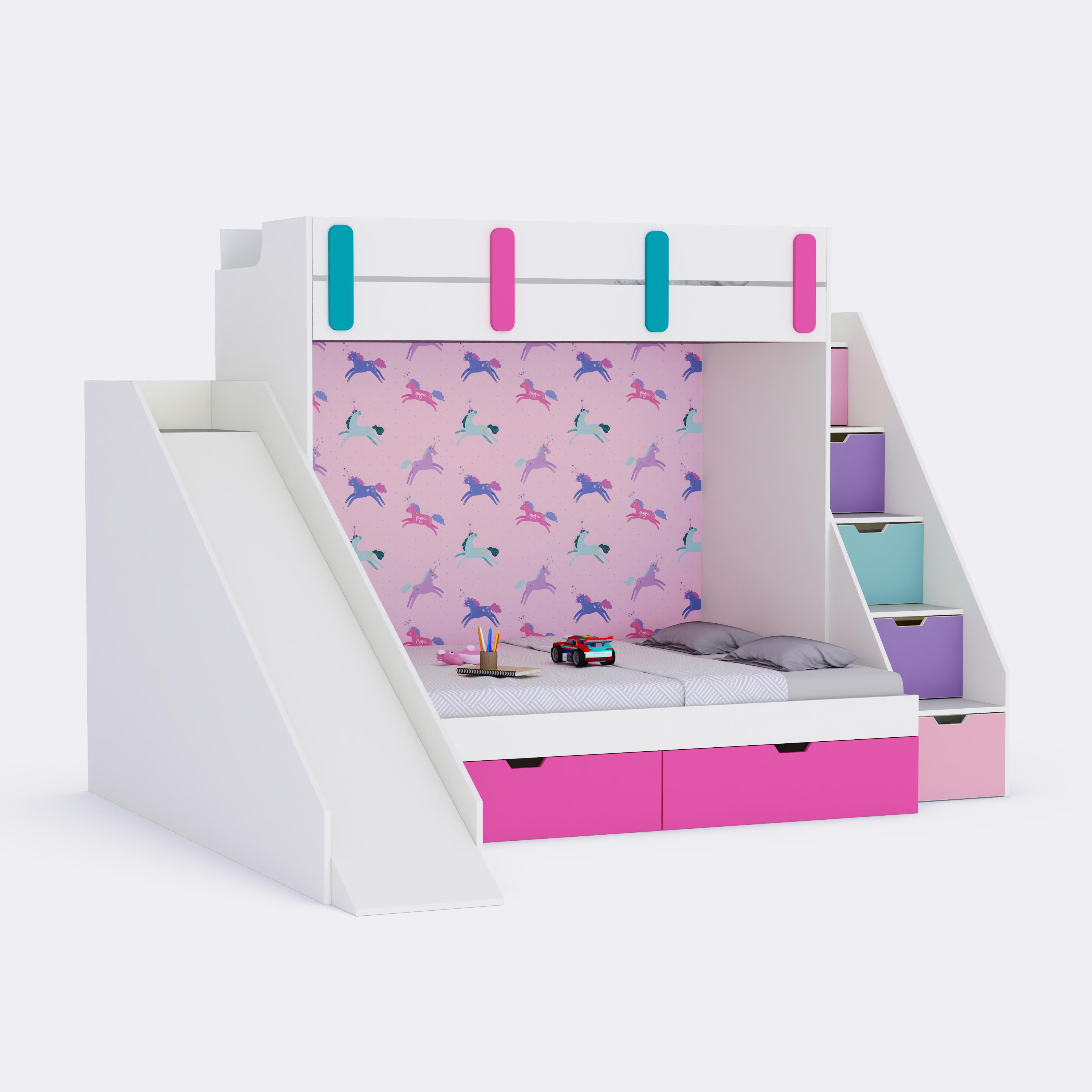 Sleep N’ SlideBunk Bed  6X4 (Drawers On Wheels) In Pink Colour
