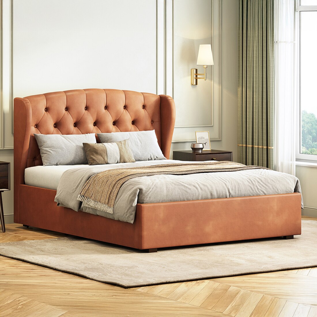 urban ladder Holmebrook Upholstered Storage Bed In Hydraulic (Bed Size : Queen, Colour : Tan Leatherette)-picture-13