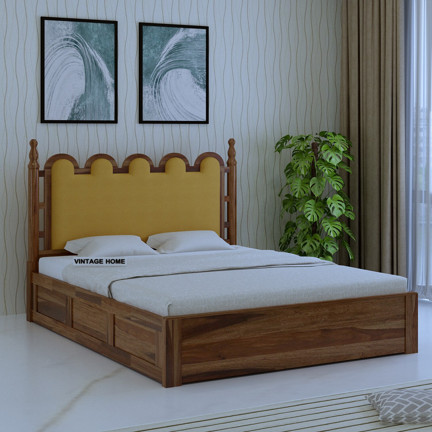 Heritage Sheesham Wood King Size Bed With Box Storage in Provincial Teak Finish-image-16