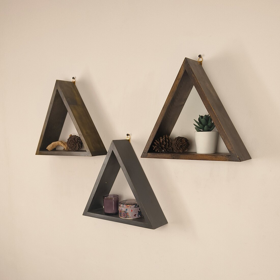 Henry Iii Triangular Set Of 3 Wooden Wall Shelves