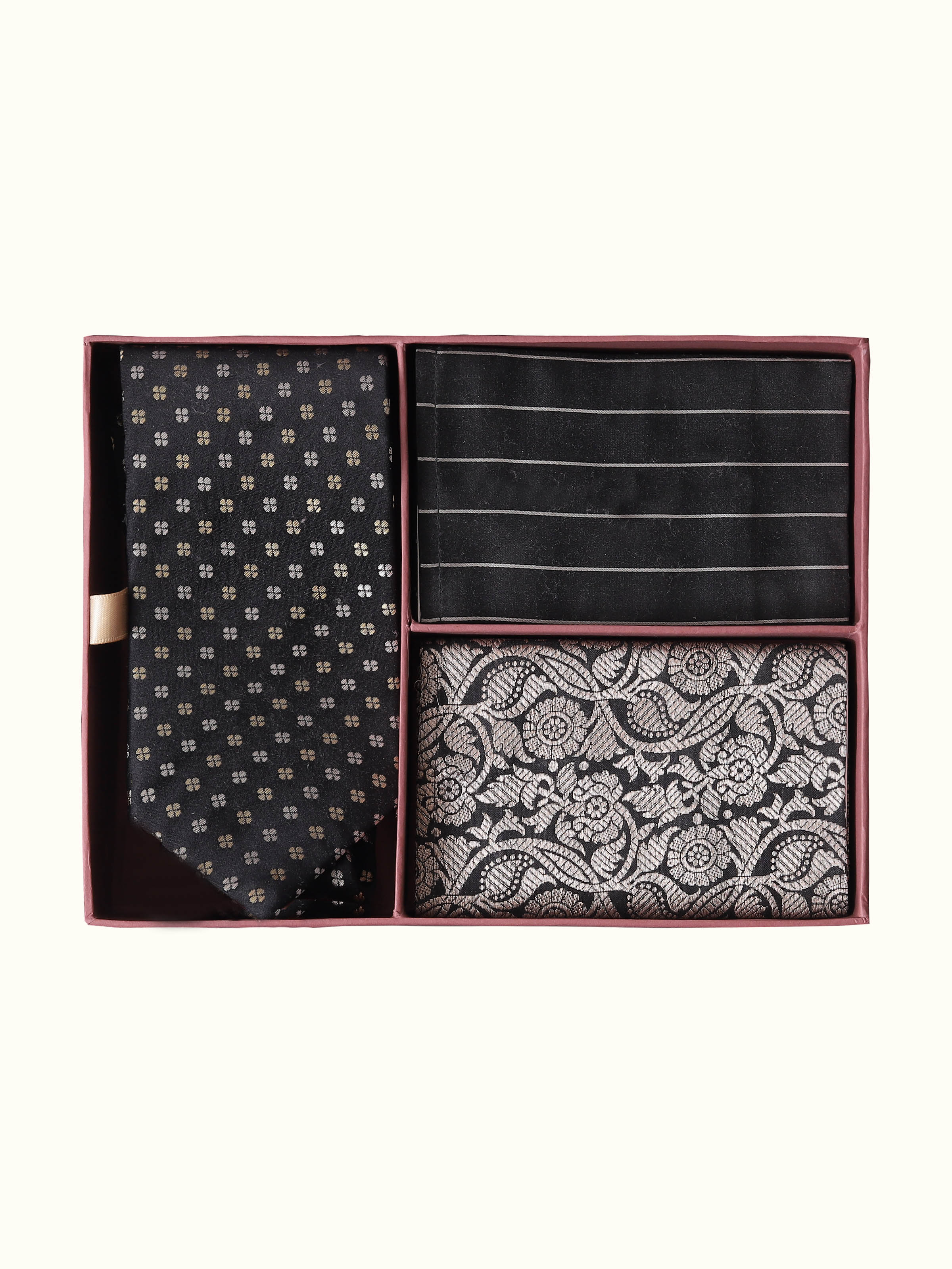 Assorted Silk Banarasi Brocade Print Tie & Pocket Square Set (2Pcs)