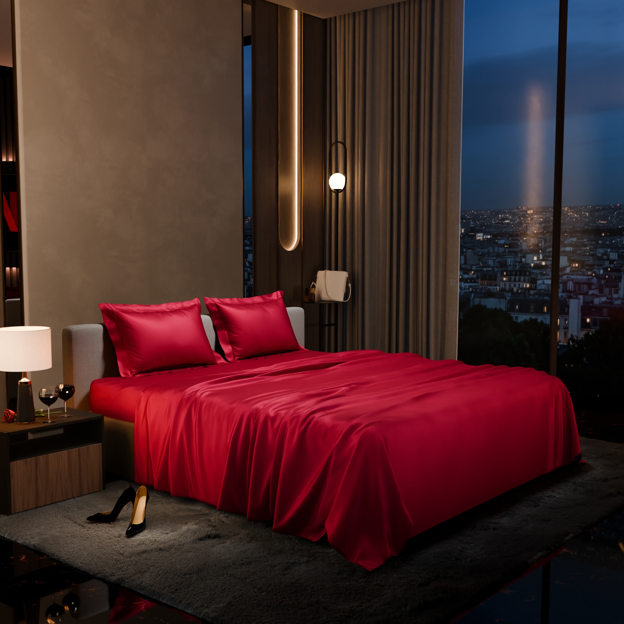 Stoa Paris Double Bedsheet with 2 Pillow Covers sheet with Flirty Red - Stoa Paris