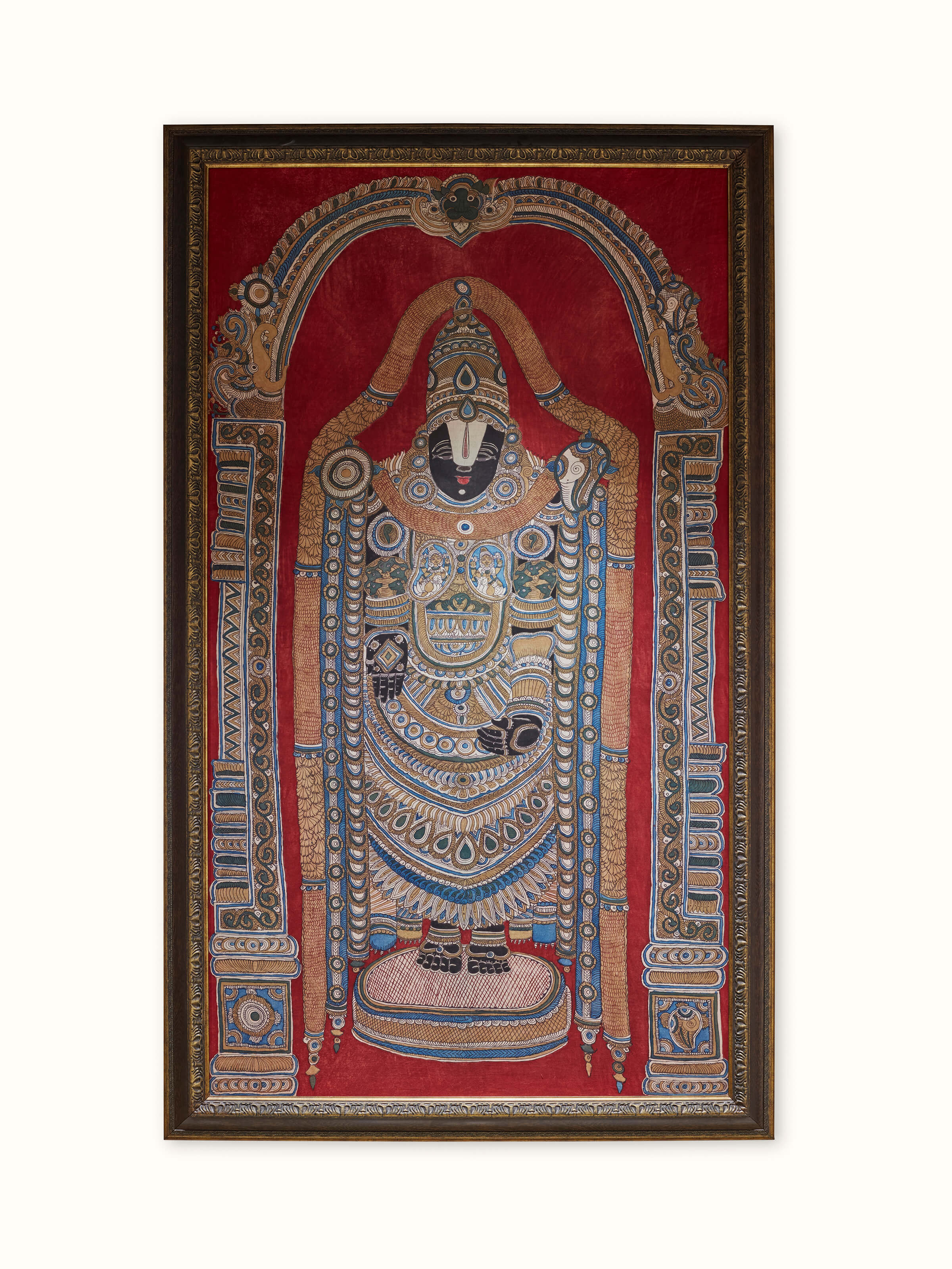 Front view of Kalamkari Balaji wall art showcasing vibrant colors and intricate artwork
