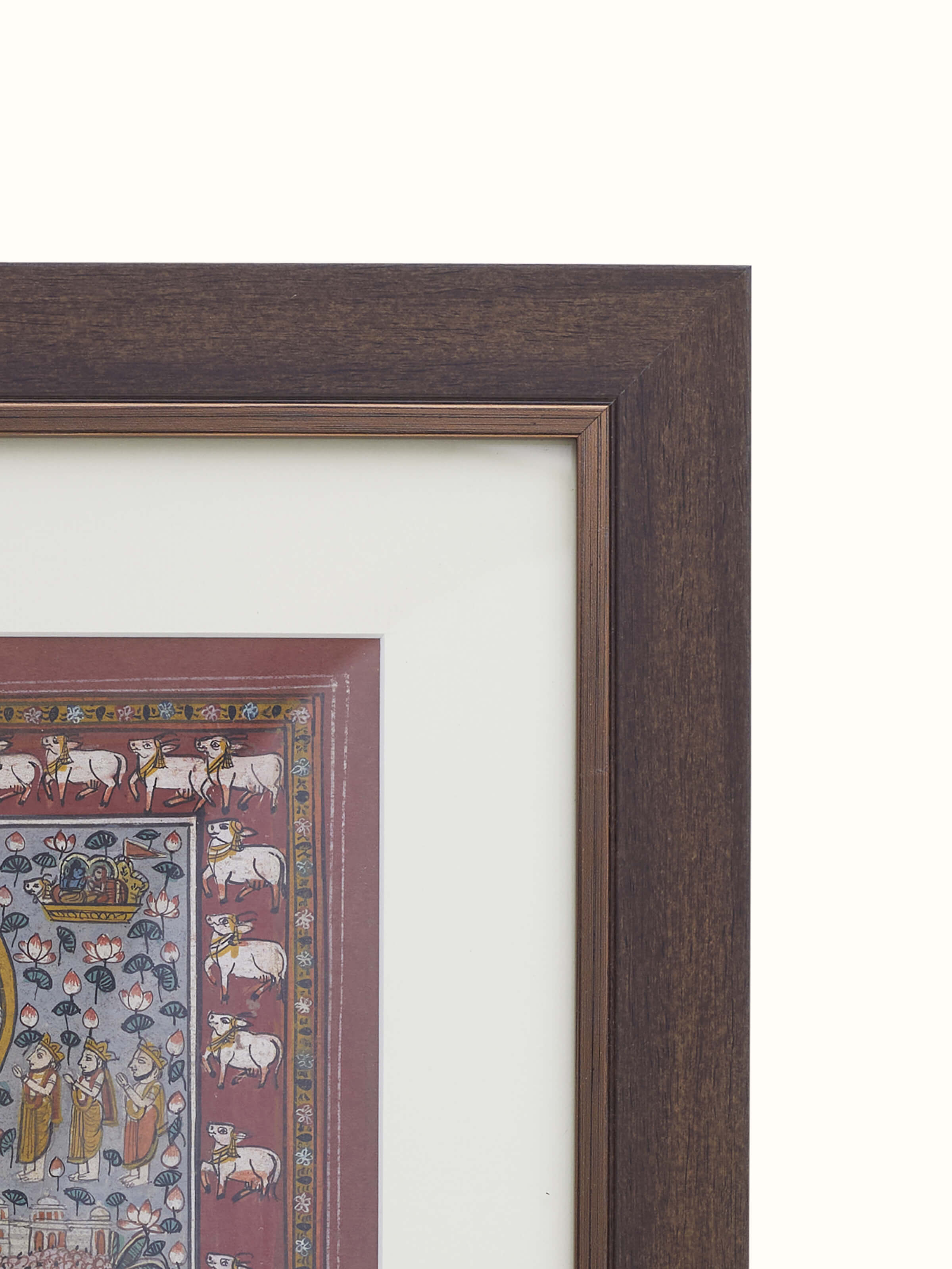 Close-up view of Pichwai Vishnu Ji Swaroop Painting highlighting the fine details and artistry of the painting.