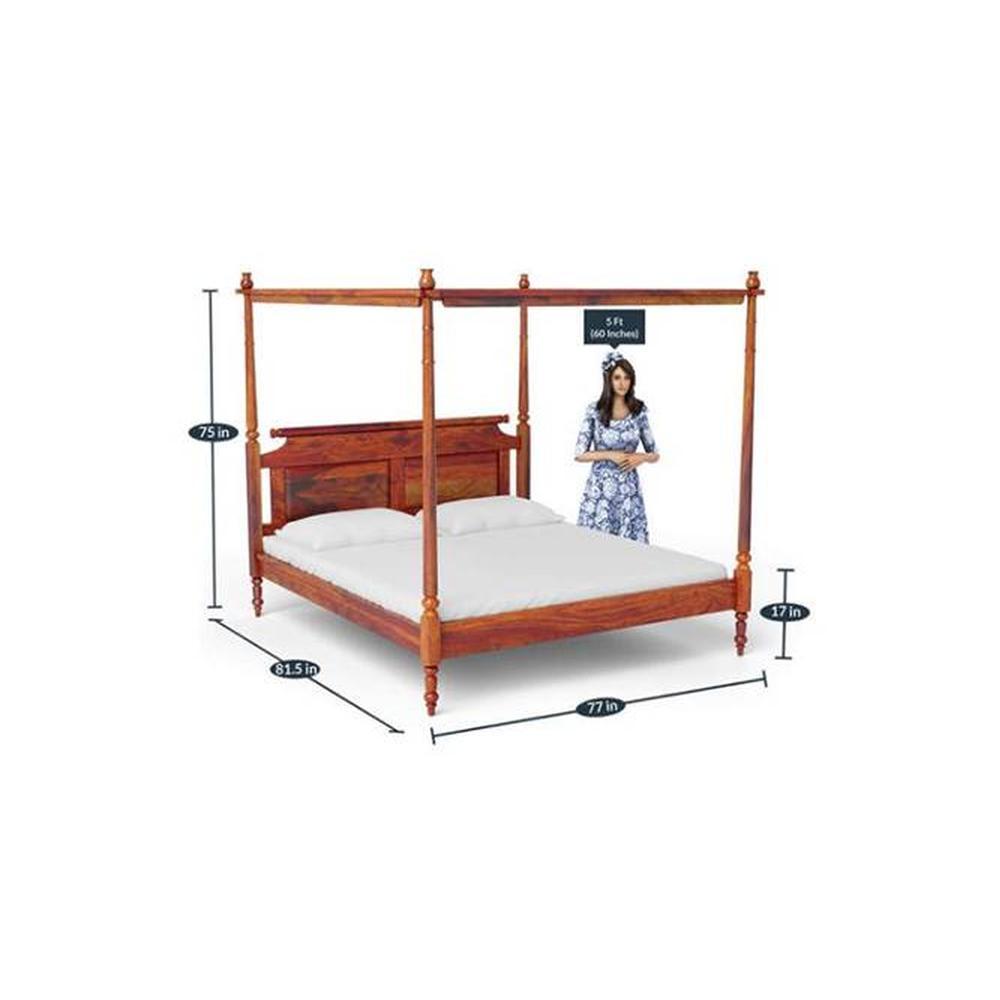 Pencil Solid Wood King Size Non Storage Bed In Honey Oak Finish