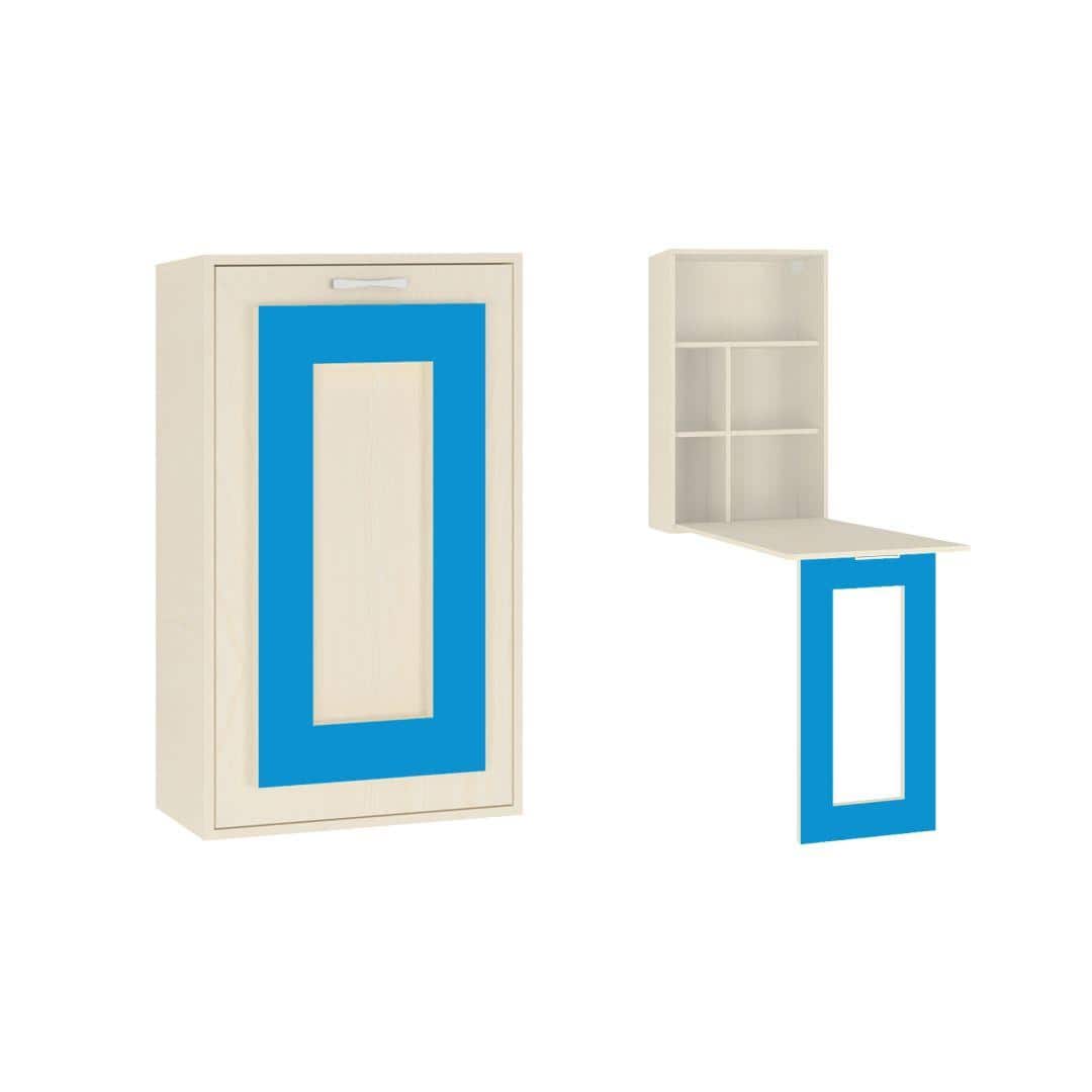 Calypso Kids Wall Mounted Folding Study Desk and Built In Bookshelf in Light Wood Azure Blue Colour