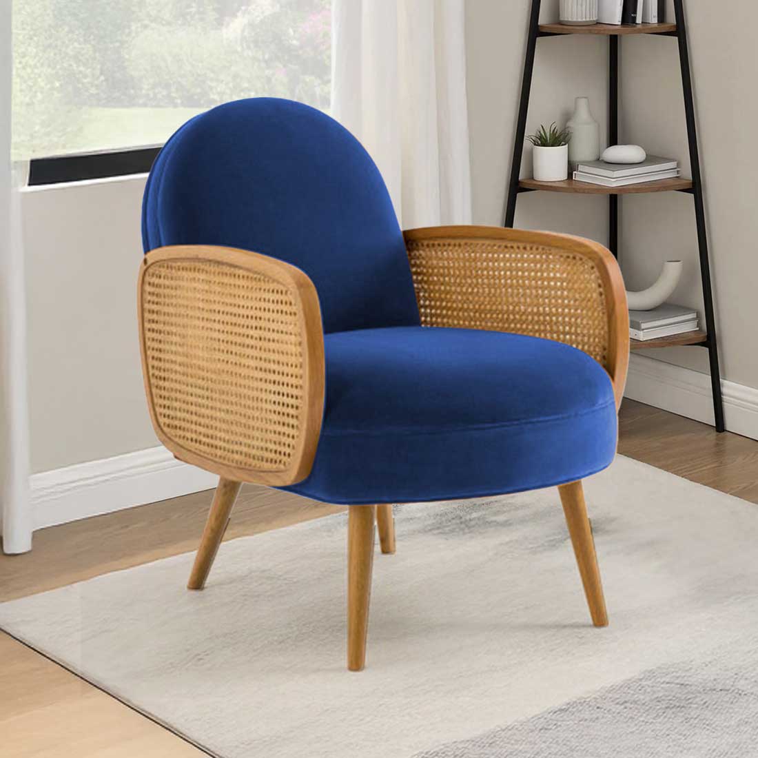 Holden Cane Accent Chair in Navy Blue Colour