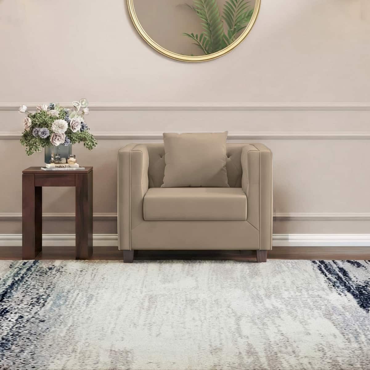 Windsor Premium 1 Seater Fabric Sofa in Biscuit Velvet Colour - Urban Ladder