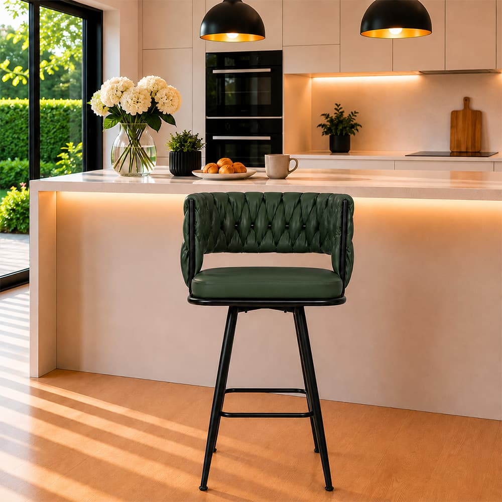Doe Buck Presley Braided Faux Leather Bar Stool in Green Colour - Doe Buck