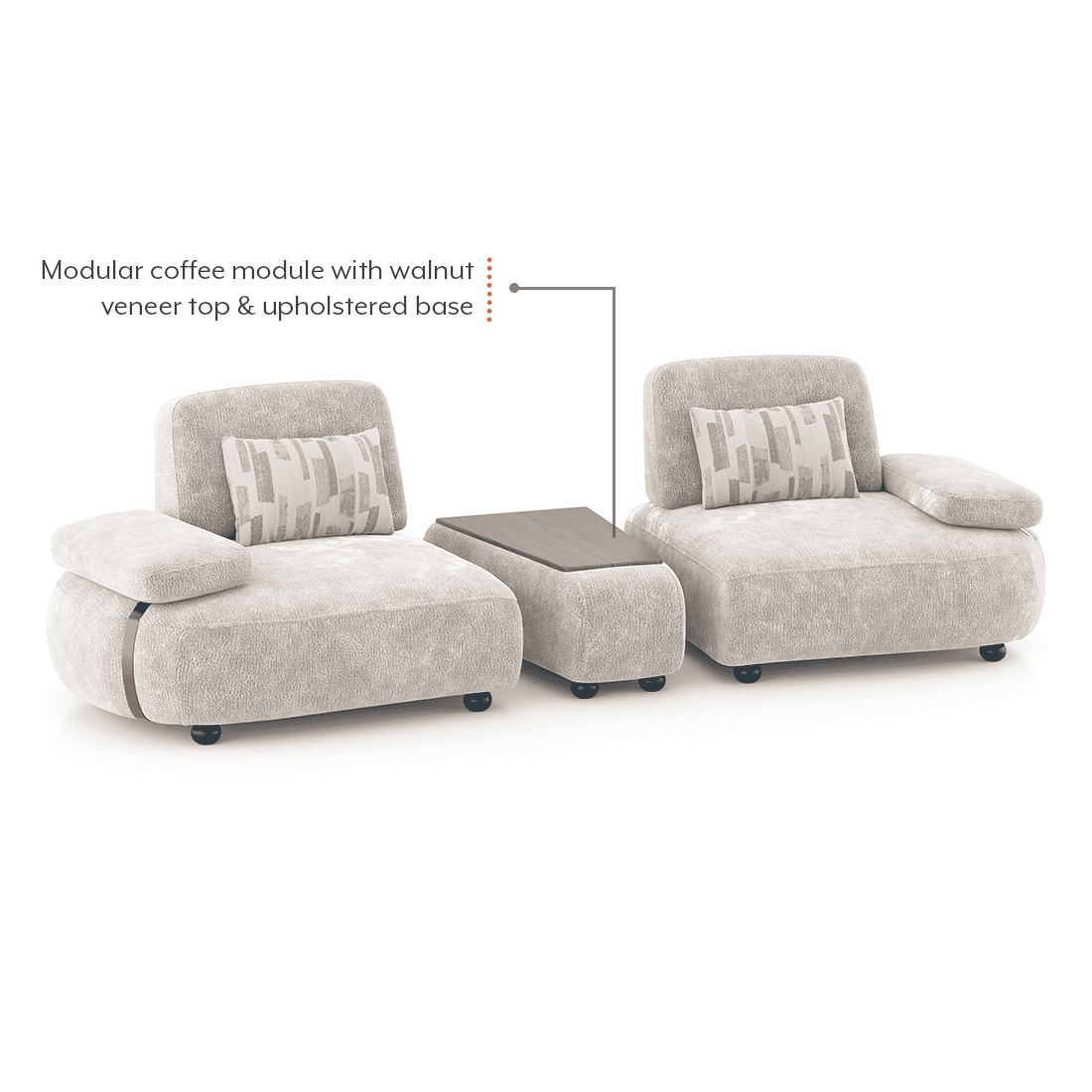 Soho 3 Seater Fabric Sofa With Modular Wood Top Table In Turtledove Fabric