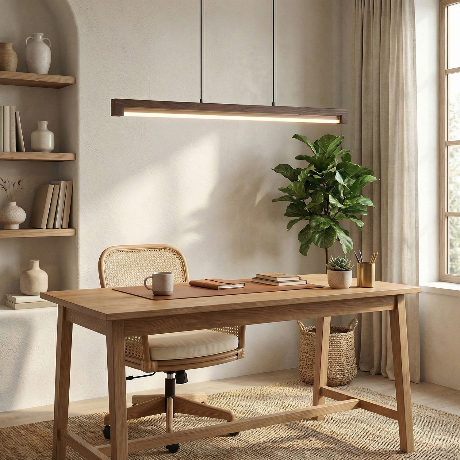 Slimline 48 Baton Brown Solid Wood Single Hanging Light - Symplify