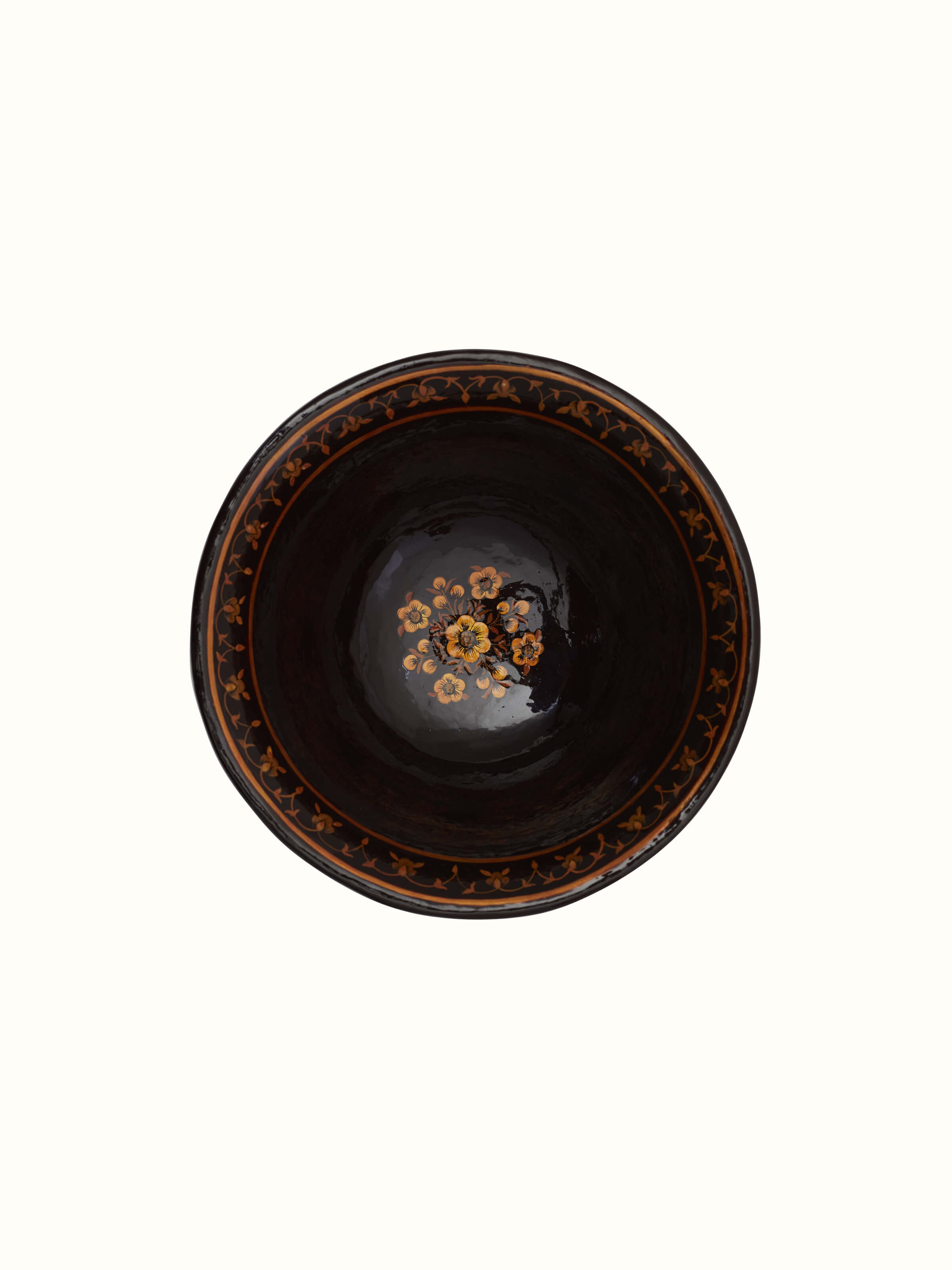 Side view of Black papier mache paper pulp bowl