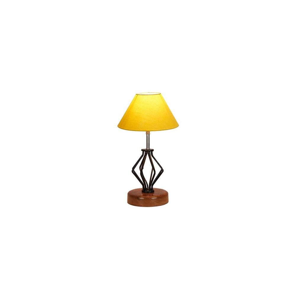 Miracle Yellow cotton Table lamp with Wood & Iron Base