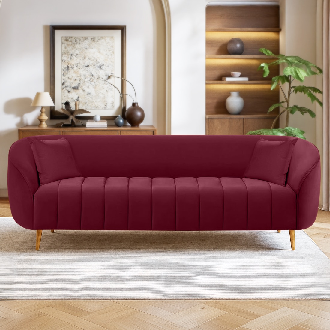 Nero Velvet 3 Seater Sofa in Maroon Colour - Home Lifestylez