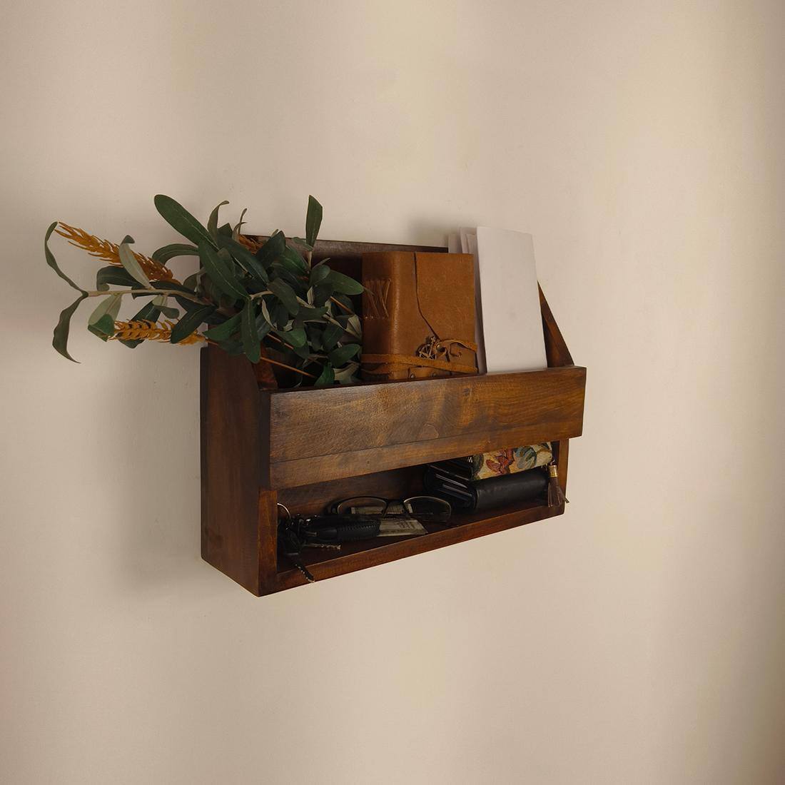 Riverdale Wooden Wall Shelf Organiser With Key Holders