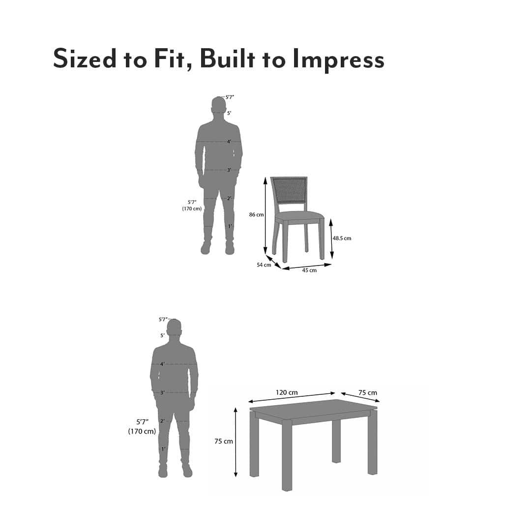Atlas Solid Wood 4 Seater Dining Table In Danish Walnut Finish With Reed Dining Chairs