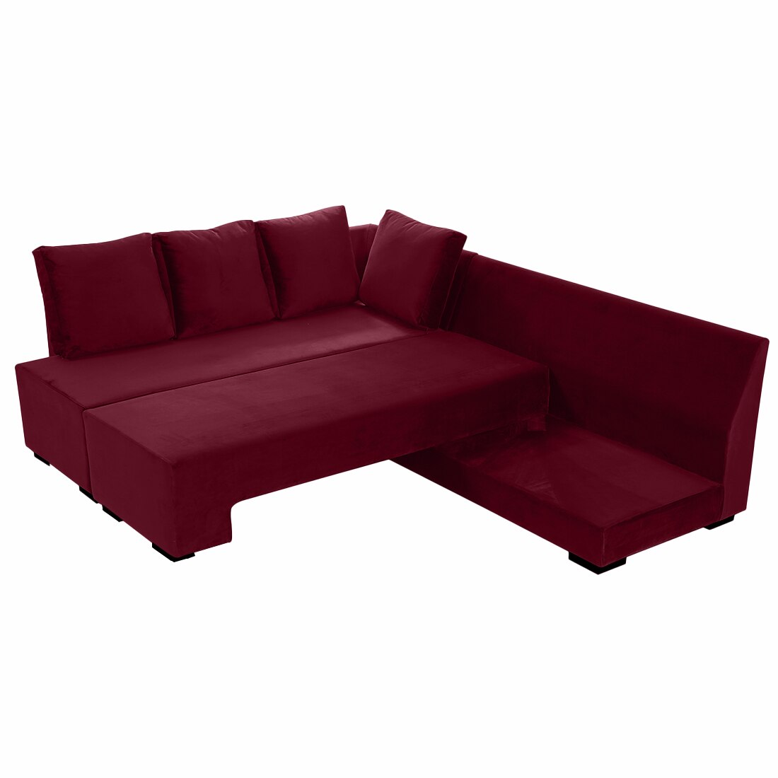 Melo 3 Seater Left Sectional Velvet Sofa Cum Bed in Maroon colour