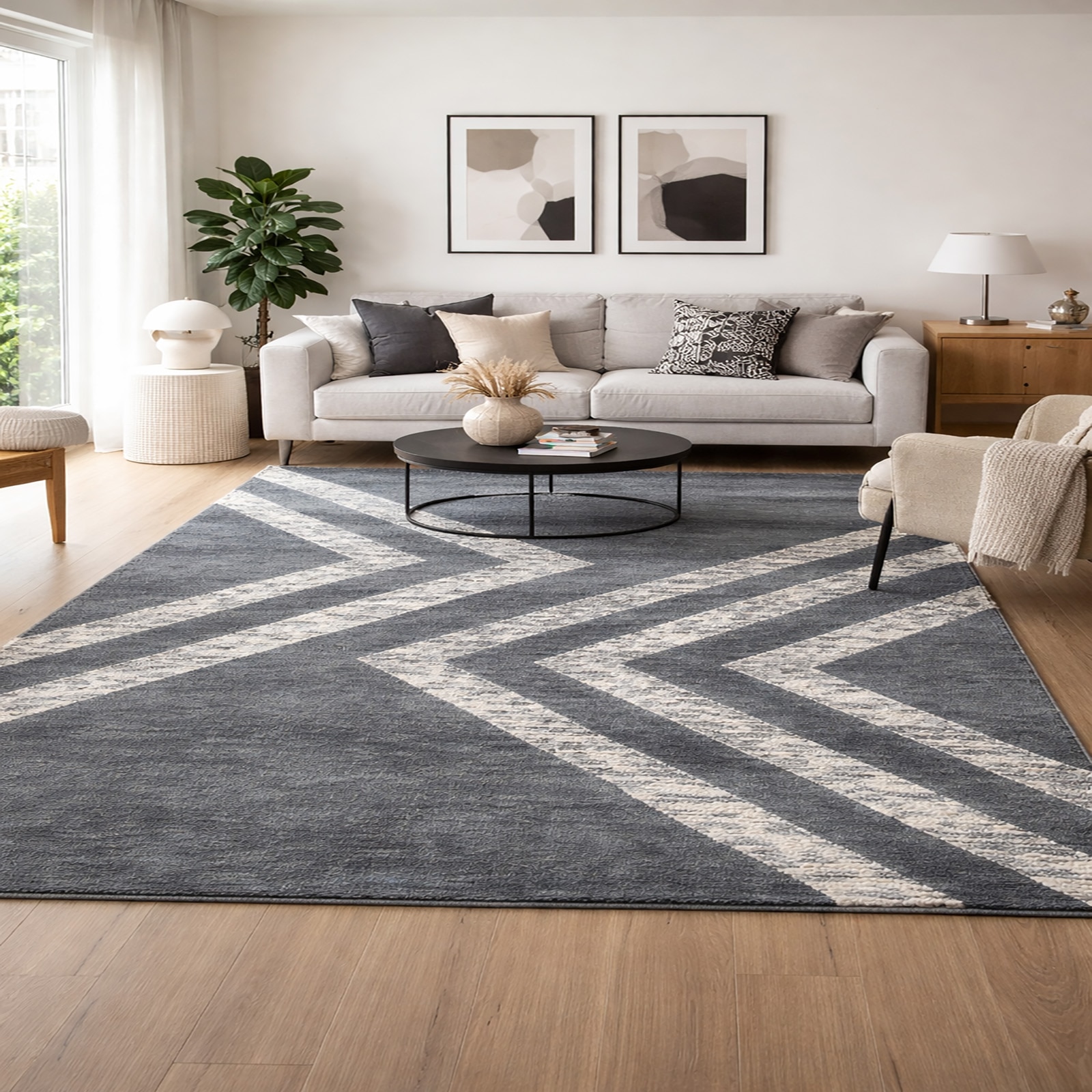 Chevron Pathway Wool Rectangle Carpets Hand Tufted in Ivory Colour - The Woven Legacy