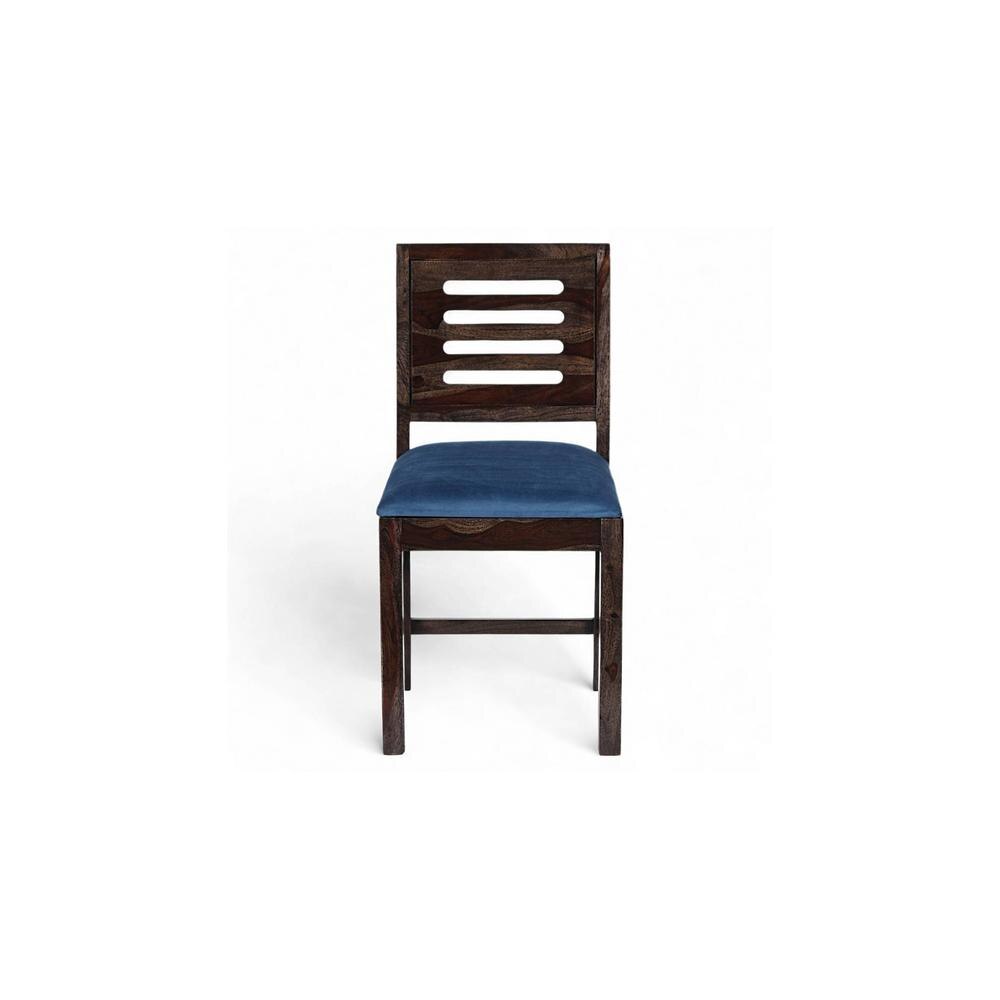 Rosslyn Sheesham Wood Set of 2 Dining Chairs in Mahogany Finish & Navy Blue Velvet Cushion Seat