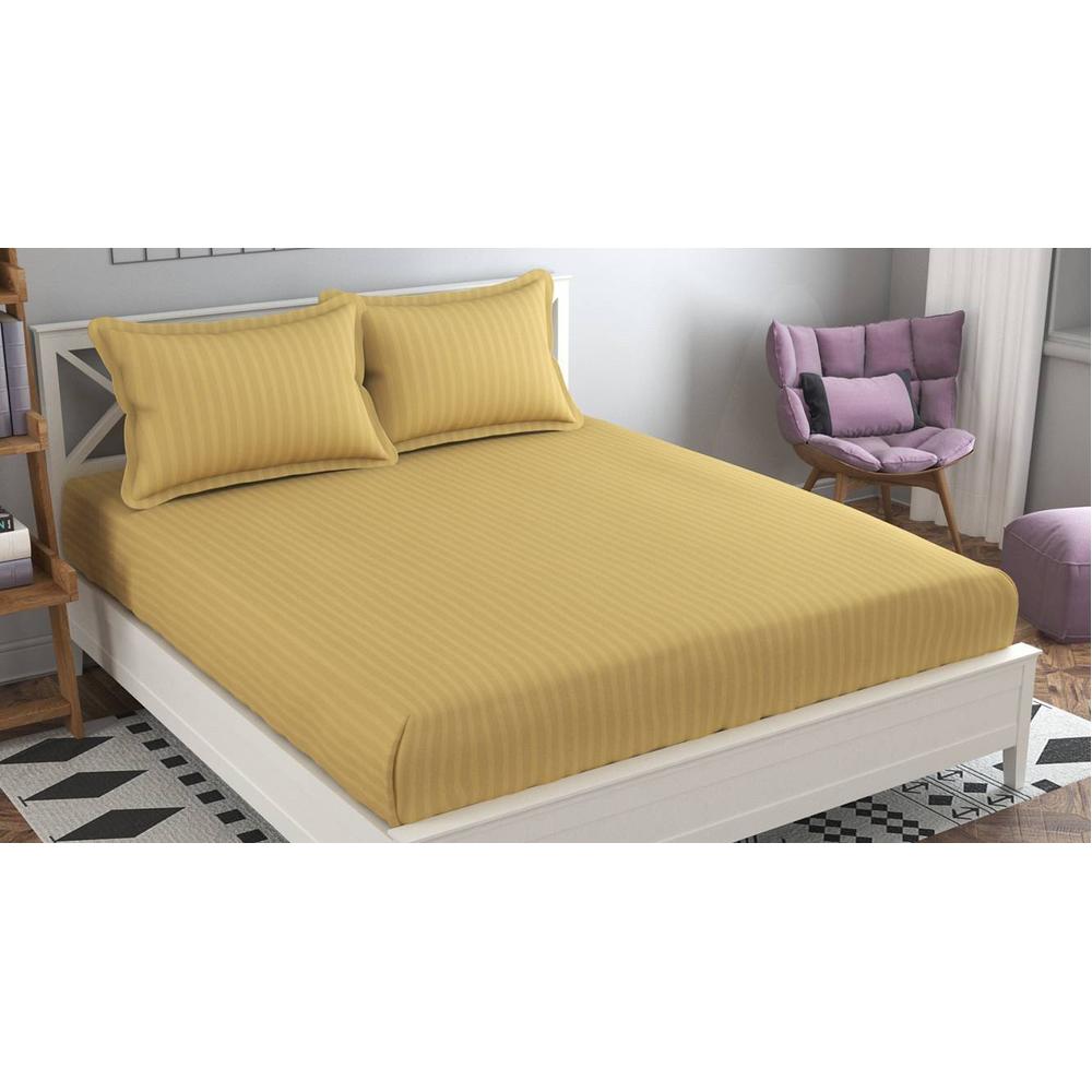 Lucas Gold Solid 210 TC Cotton King Size Bedsheet with 2 Pillow Covers